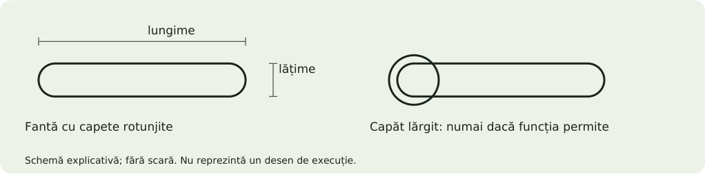 Schemă explicativă: Fante, crestături și decupaje înguste