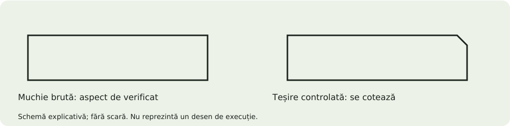 Schemă explicativă: Debavurare, muchii și față vizibilă